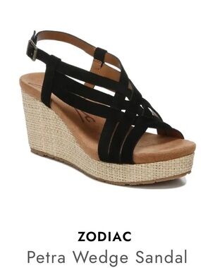 🌻LIKE NEW Zodiac Petra Black Suede Wedge Sandal Slingback Platform Open Toe 8.5